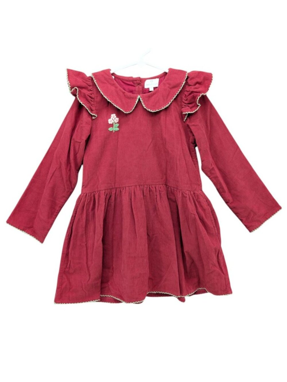 Dear Georgie Corduroy Dress Girls Red Long Sleeve Pleated Ruffle Size 8 Y